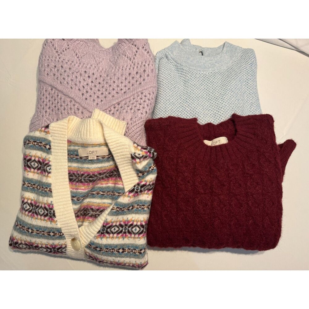 LOFT Sweater Bundle 4pc Lot Cardigan Cable Knit Pointelle Honeycomb - Size M